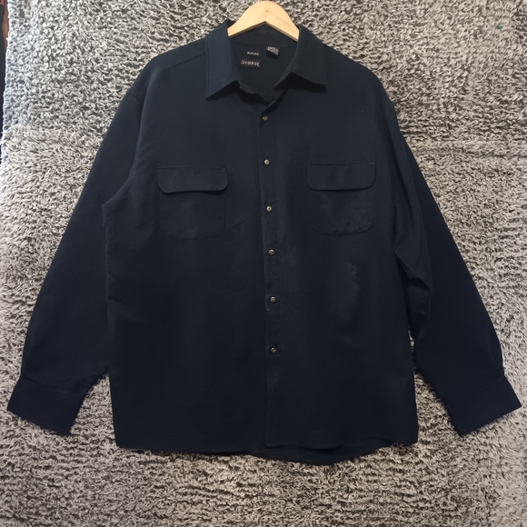 Stylish Navy Bleu  Long Sleeve Shirt Soft  faux Suede Texture Size 46 - Picture 1 of 8